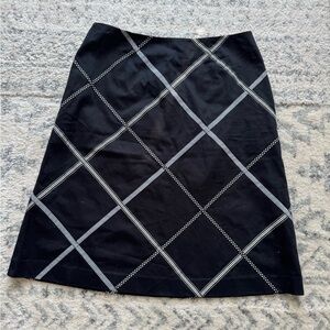 Talbots Black A-Line Skirt with White Grid Pattern